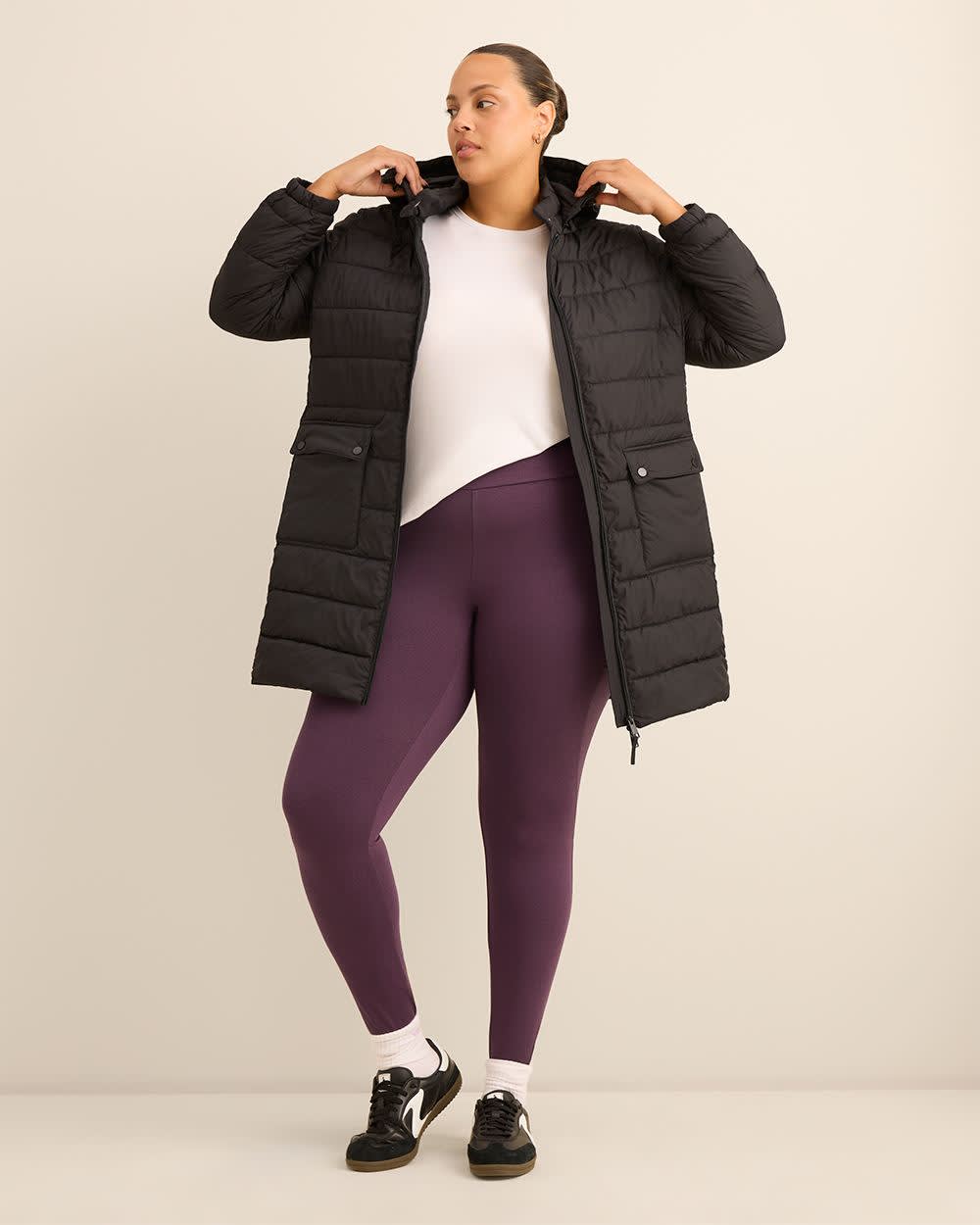 Manteau long compressible avec capuche détachable