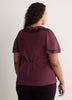 Drawcord Crew-Neck Empire Satin Blouse with Lace
