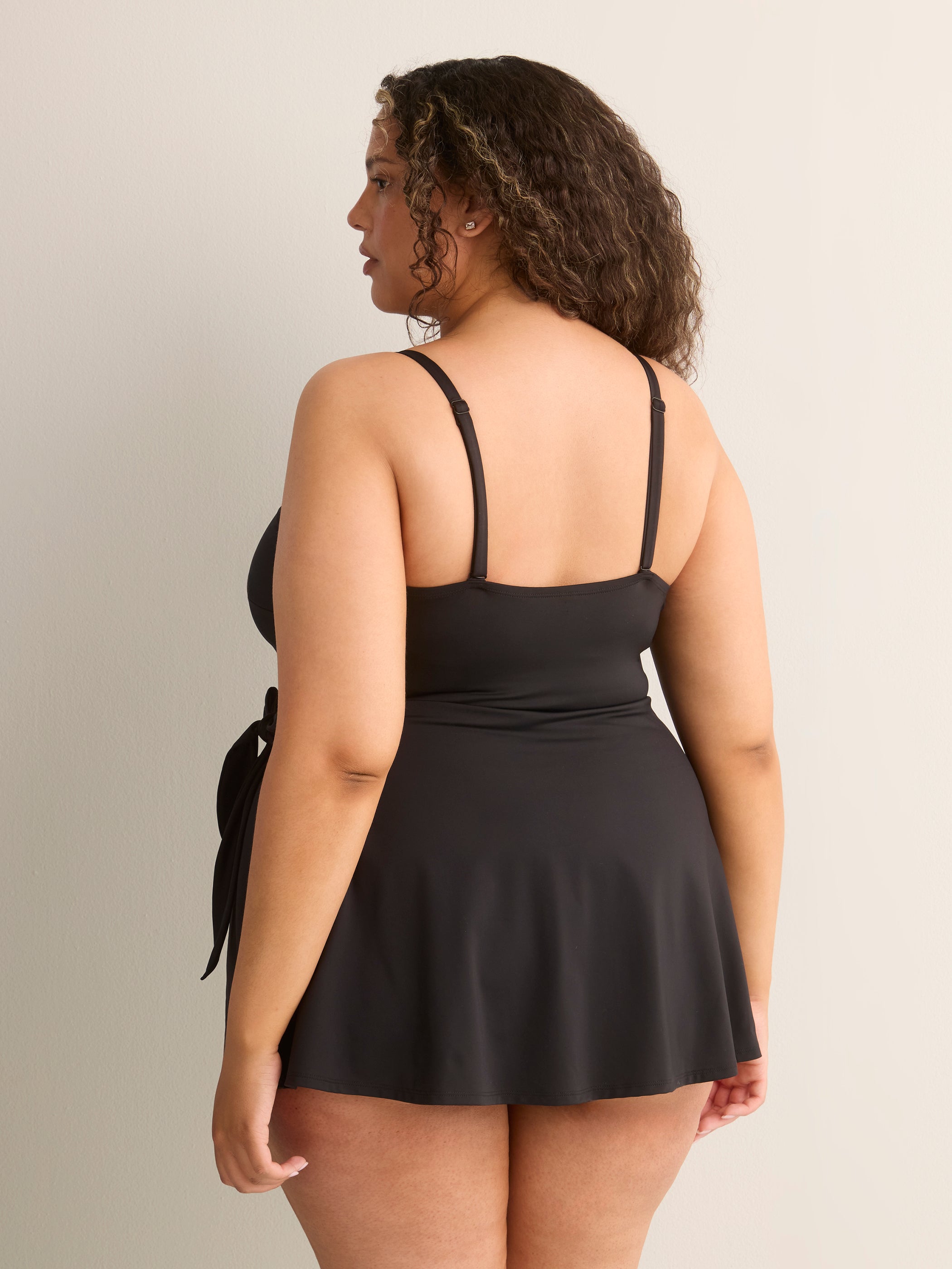 Black Swimdress with Side Waist Tie