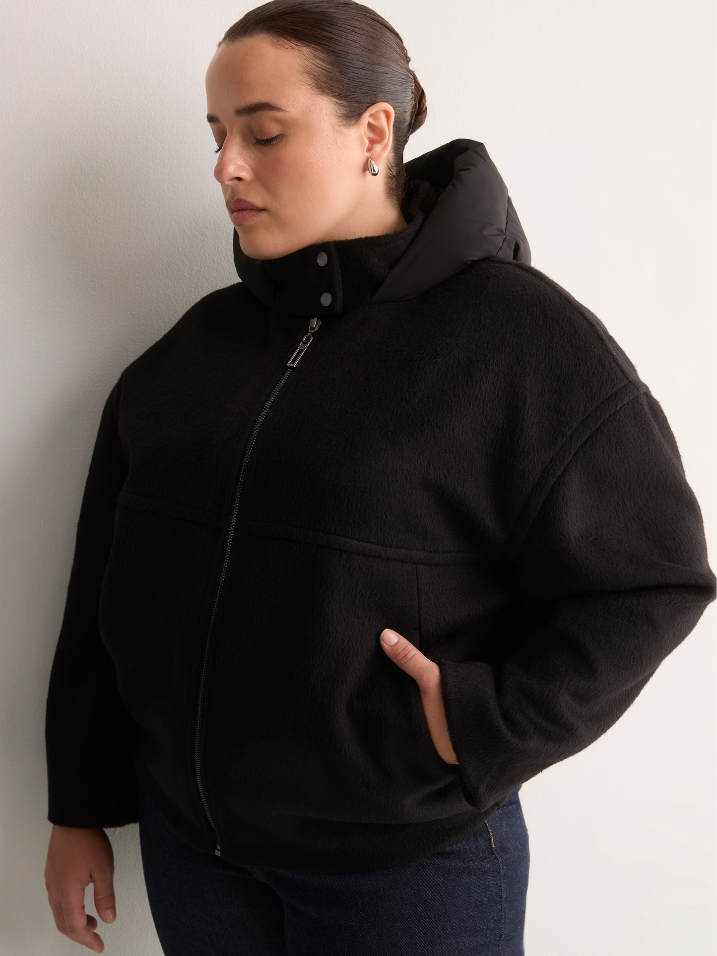 Unlined Coat with Puffer Hood