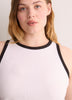Fitted Halter-Neck Rib Knit Tank Top with Contrast Binding