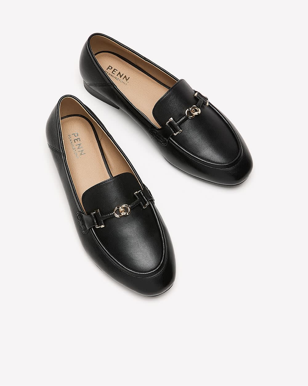 Extra Wide Width, Leather Loafer with Gold Ornament