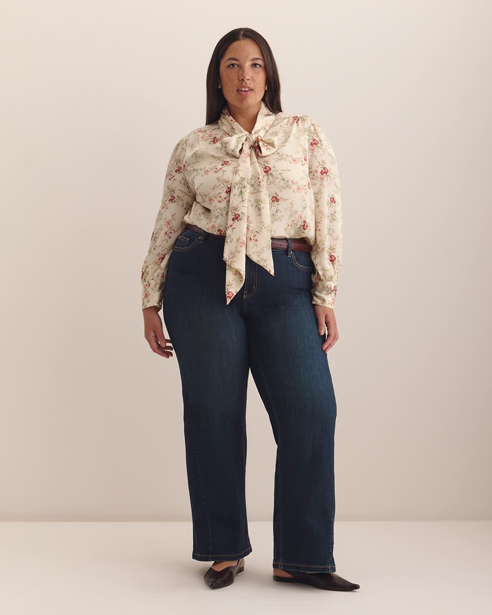 Pantalon en denim à  jambe ultra large avec couture avancée- Addition Elle