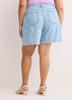 Short en denim à taille haute et pli, coupe galbée