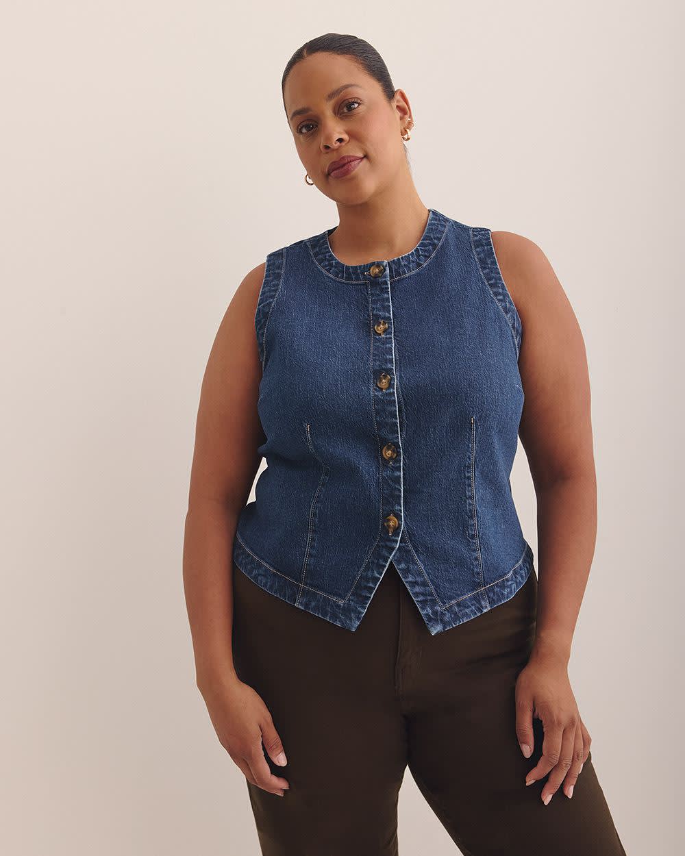 Sleeveless Buttoned-Down Denim Vest - d/C JEANS