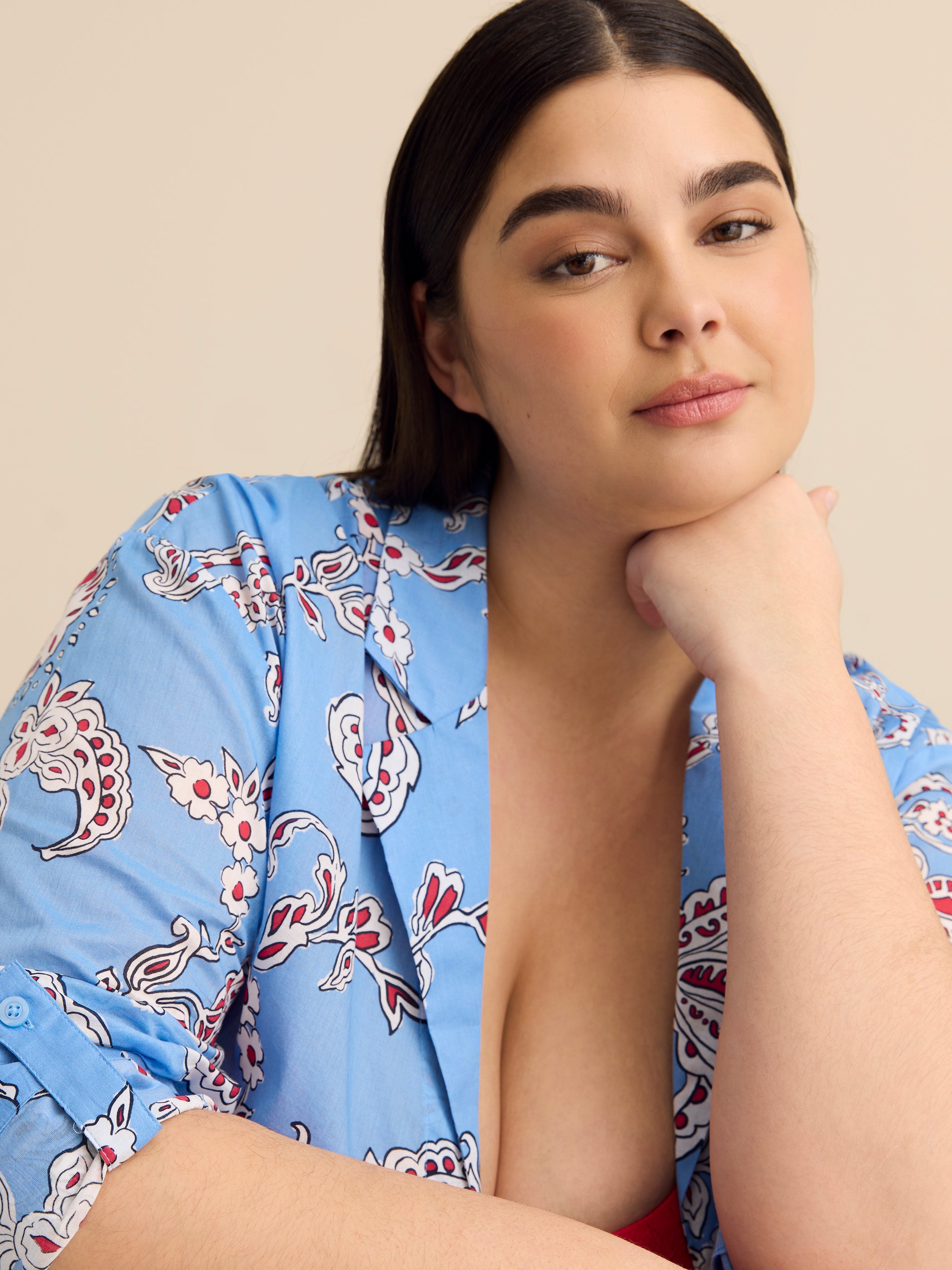 Blue Paisley-Print Buttoned-Down Cover-Up Tunic Shirt