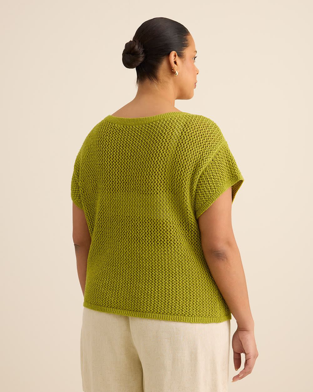 Pull en crochet à manches courtes et encolure bateau