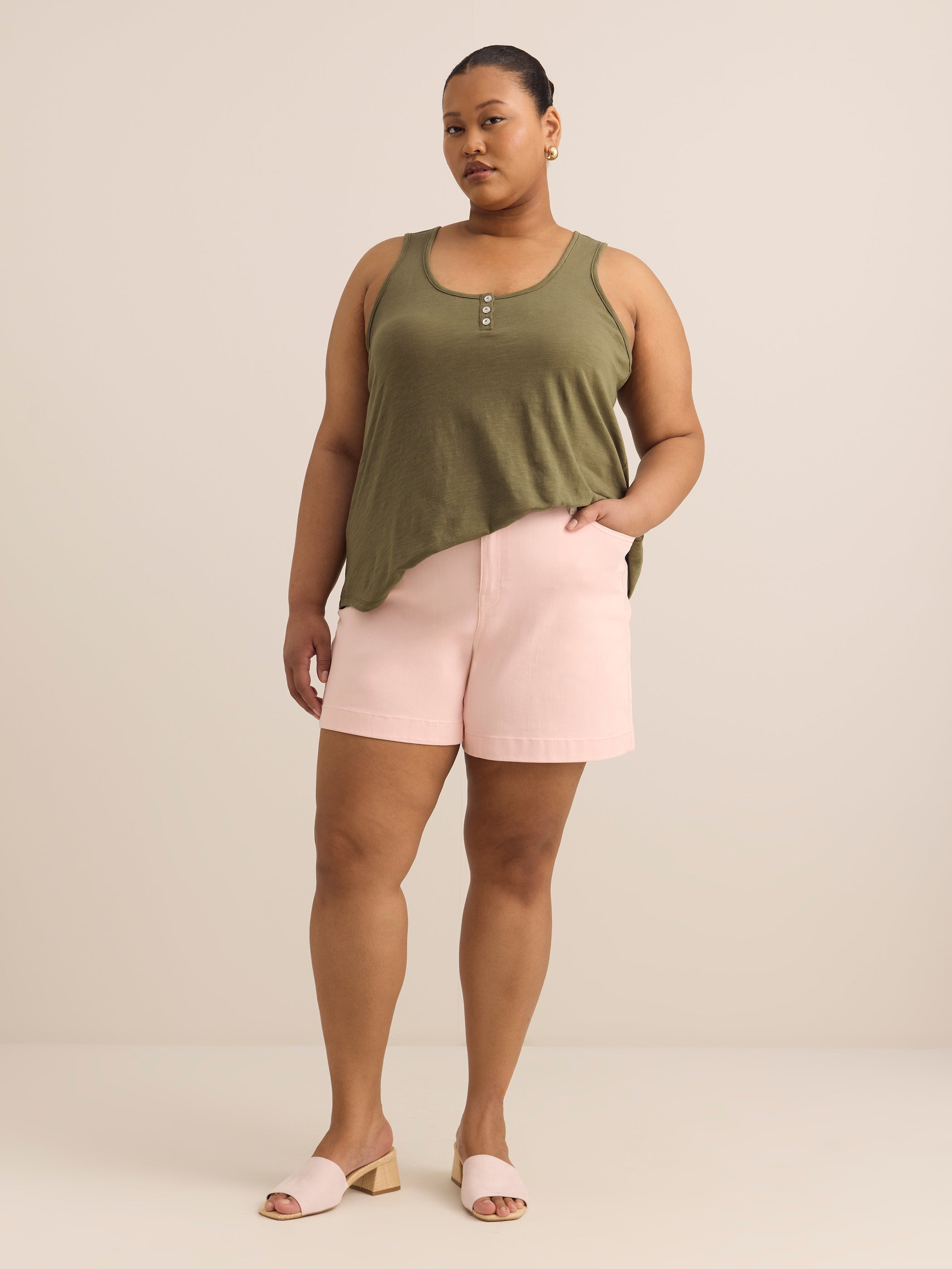 Lilac Curvy-Fit High-Rise Denim Shorts