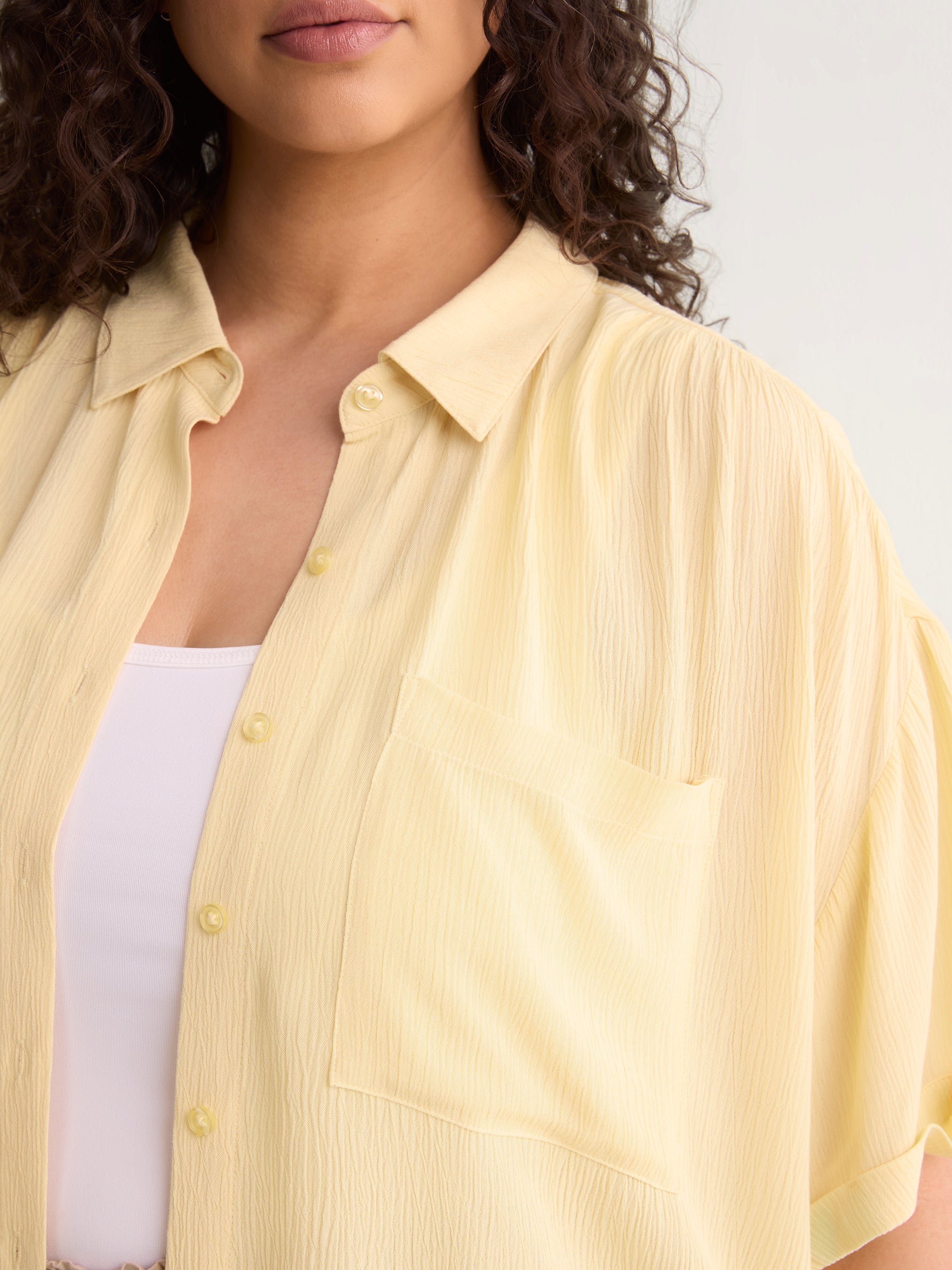 Loose-Fit Short-Sleeve Crinkle Buttoned-Down Tunic