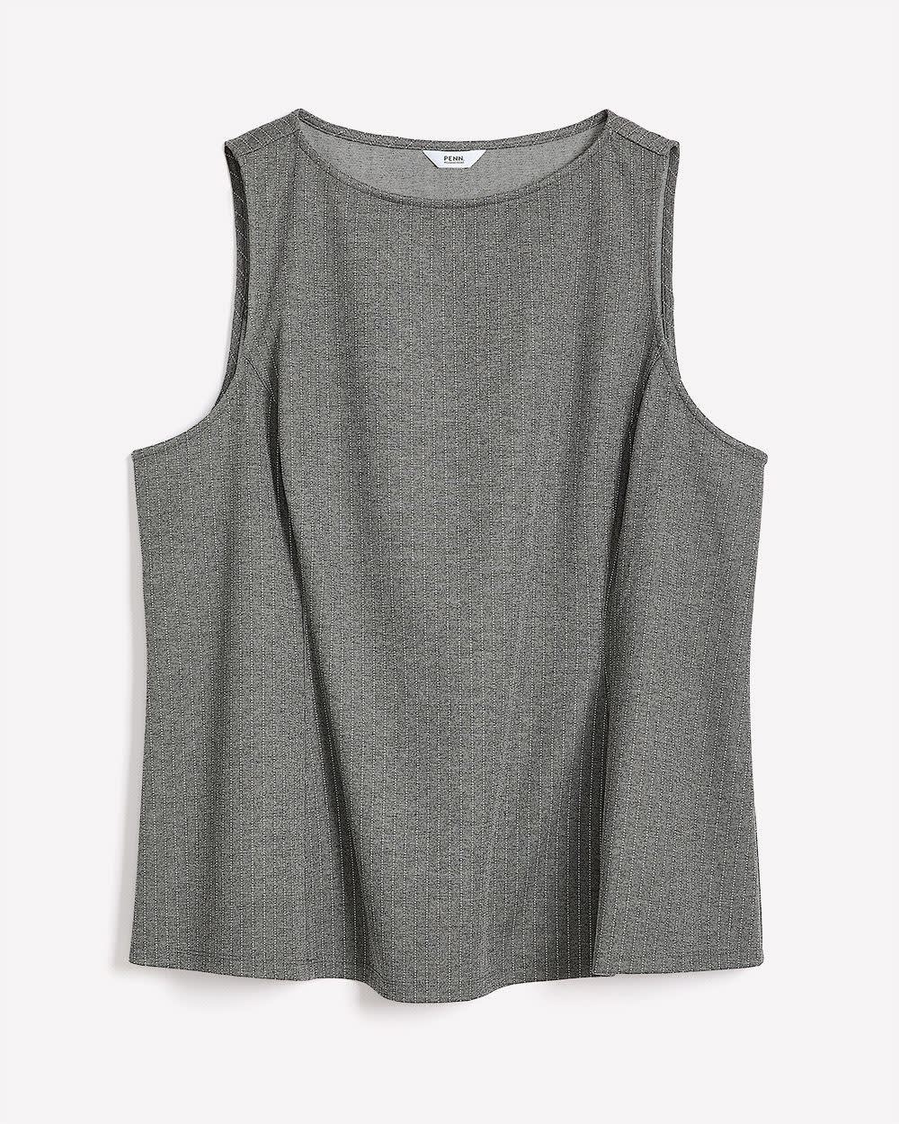 Gray Pinstripe Sleeveless Boat-Neck Top