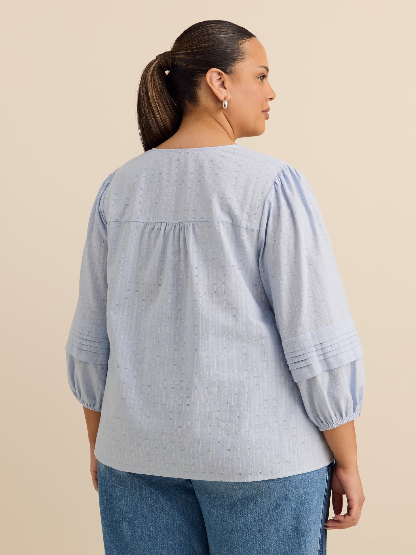 Cotton Blouse with Balloon Sleeves