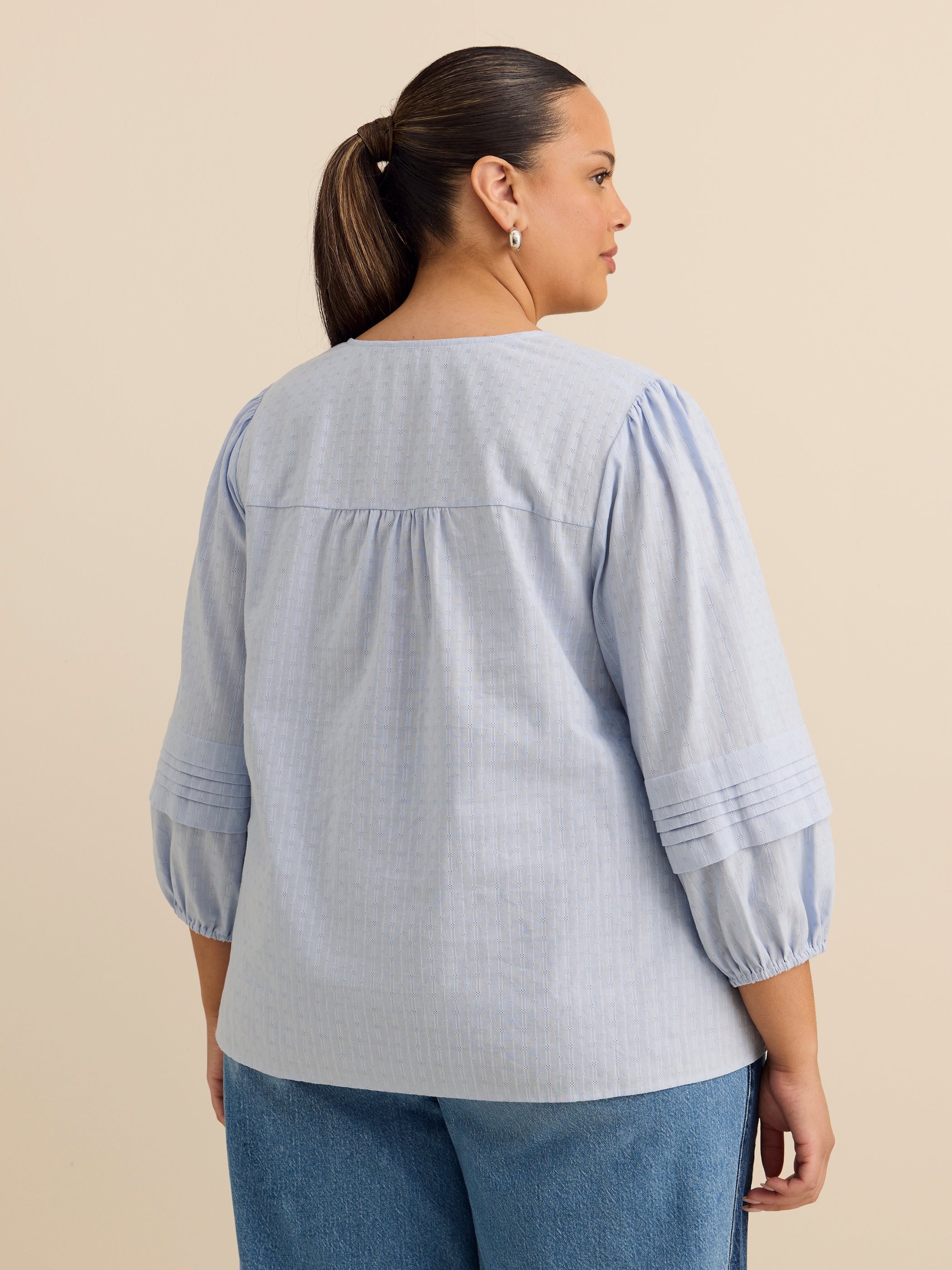 Cotton Blouse with Balloon Sleeves