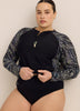Black Wave-Print Long-Sleeve Rashguard - Active Zone