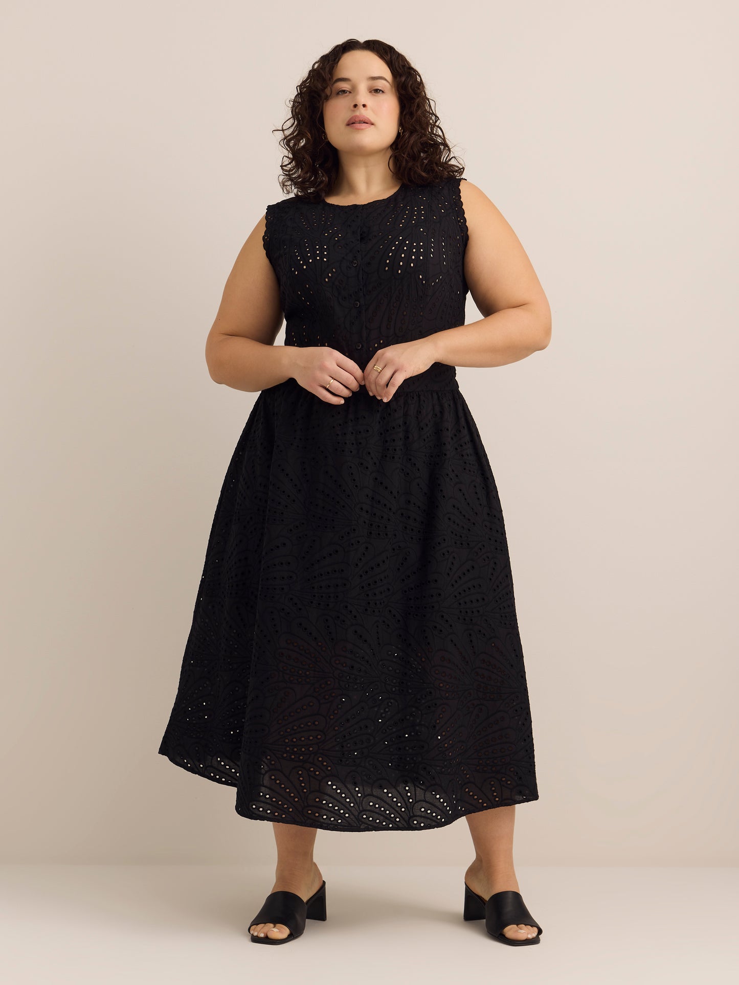 Sleeveless Buttoned Down Eyelet Blouse