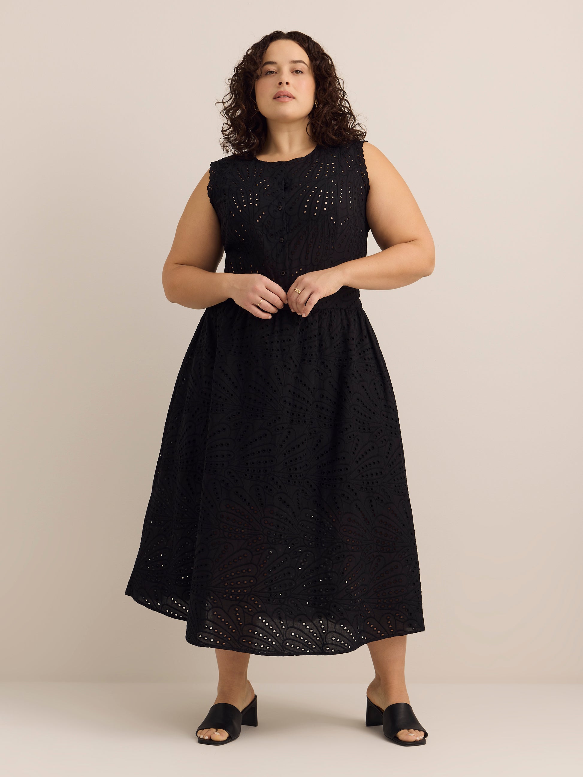 Sleeveless Buttoned Down Eyelet Blouse