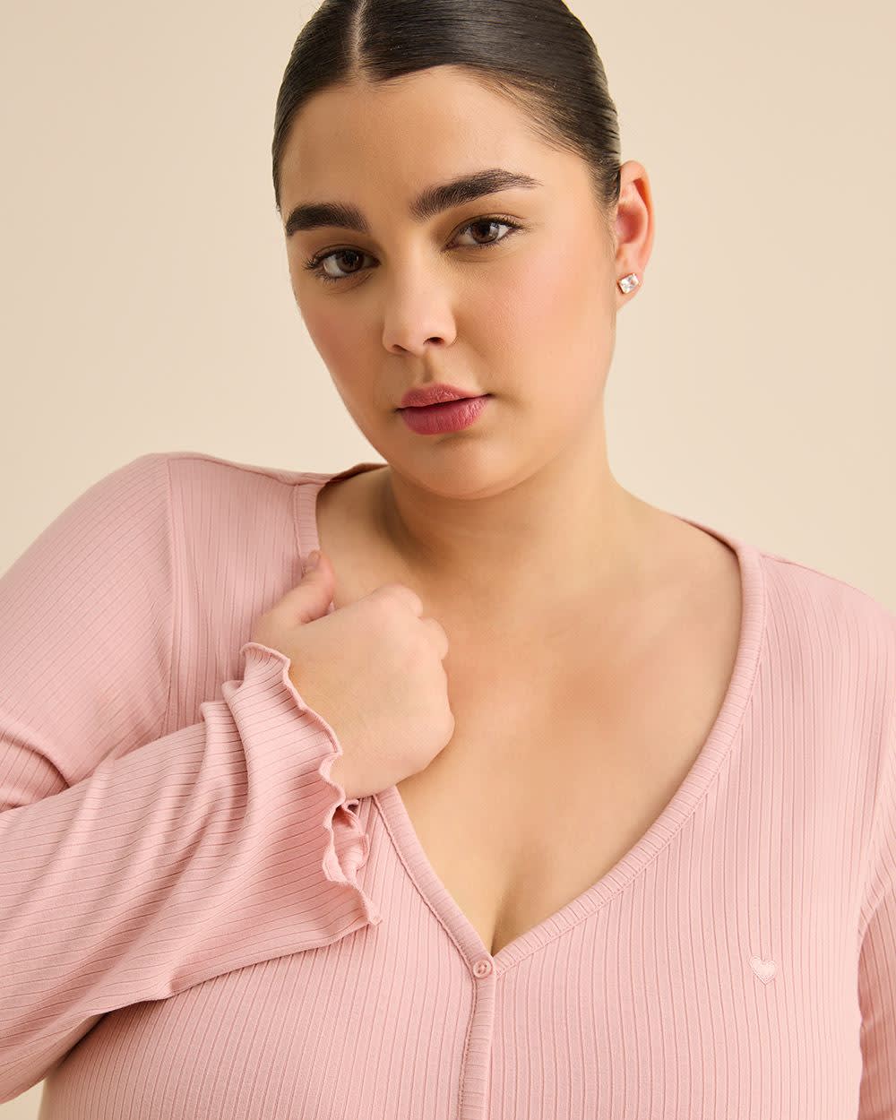 Flowy Ribbed-Knit Long-Sleeve Sleepshirt