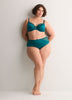Green Satin Padded Underwire Balconette Bra with Lace - Déesse Collection