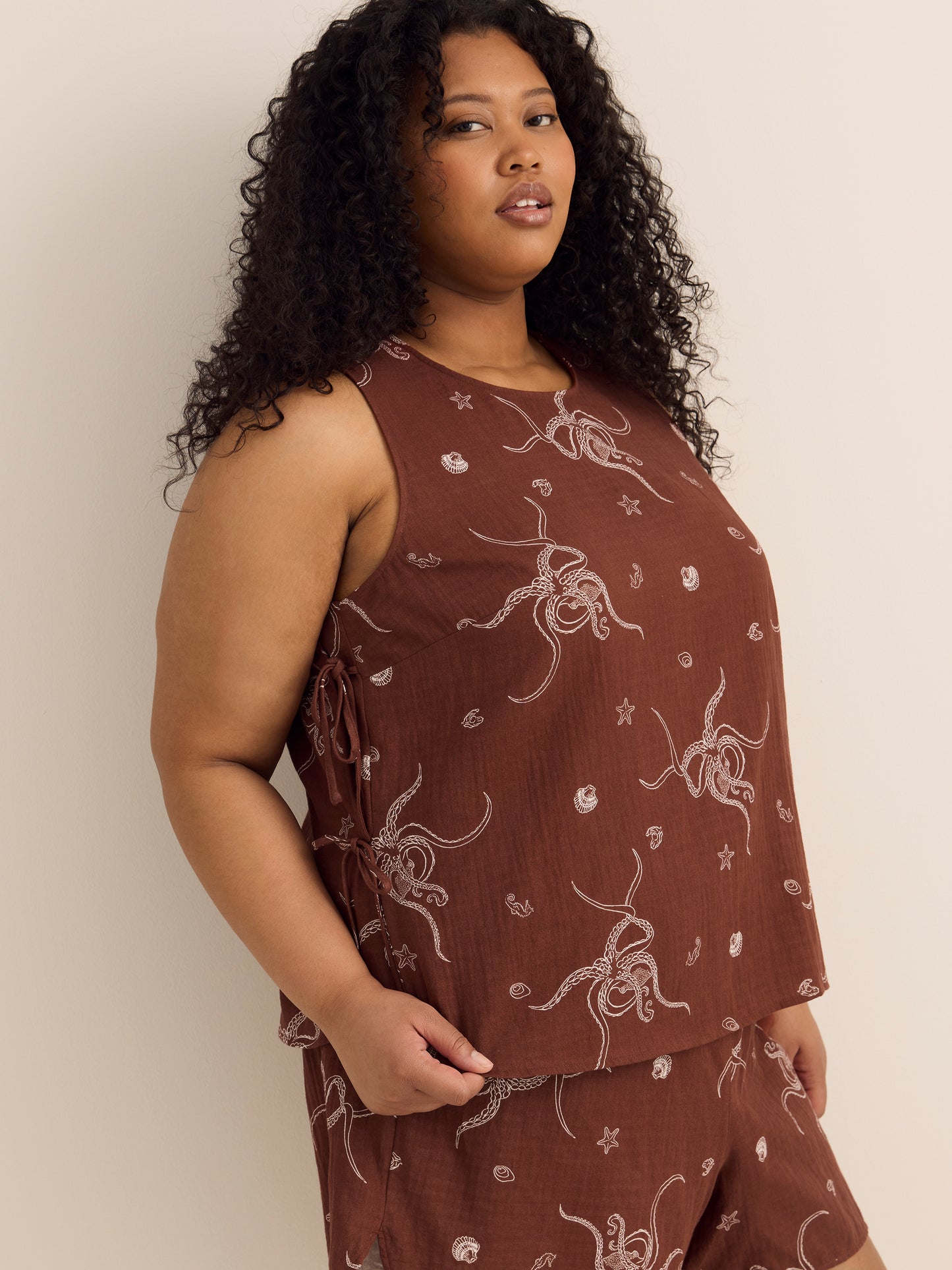 Sleeveless Straight Blouse with Side Ties