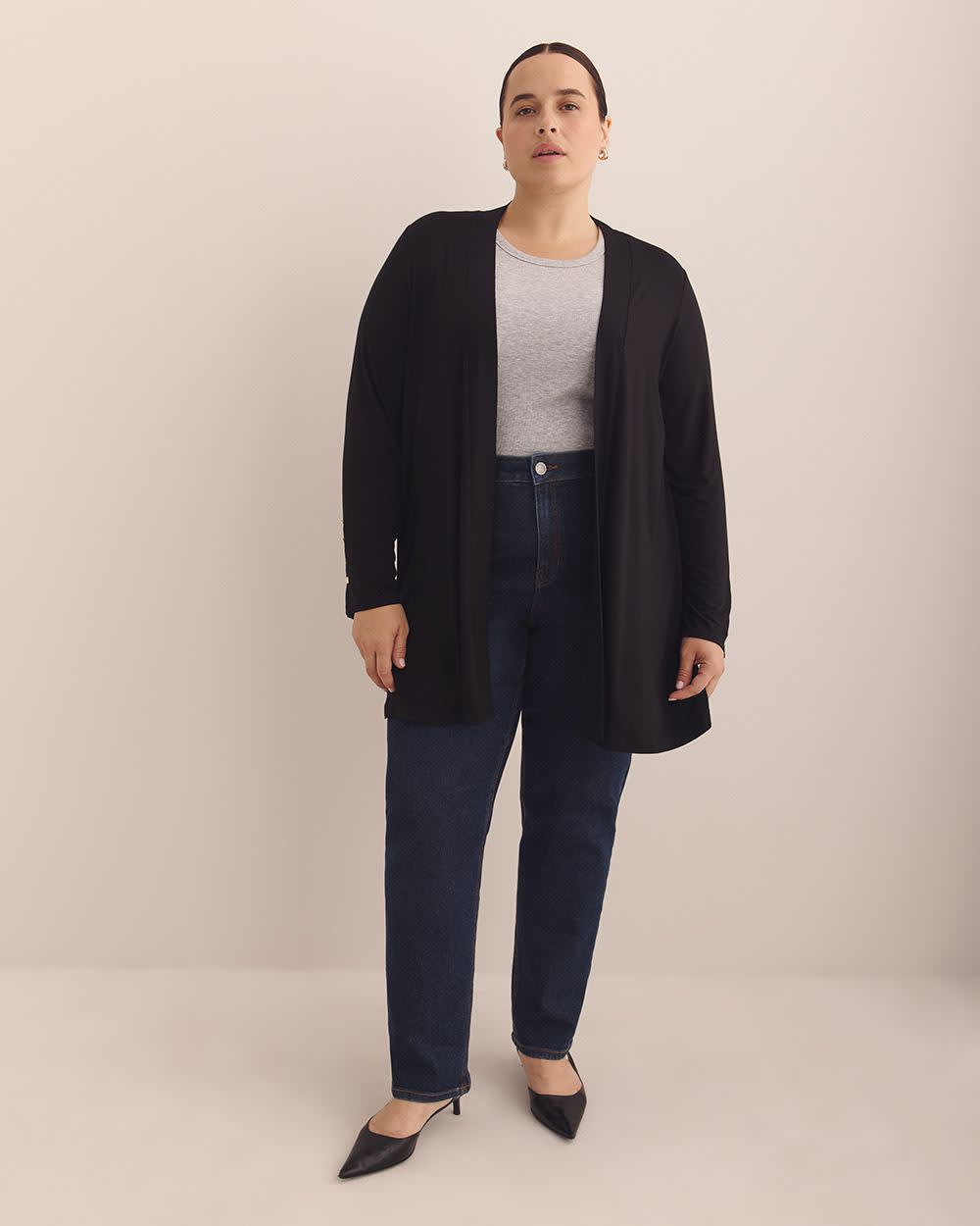 Cardigan noir ouvert à manches longues