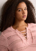 Straight Lace-Up Crew Neck Combed Knit Sweater