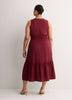 Robe longue rouge texturée sans manches à col en V et jupe à volant - Addition Elle