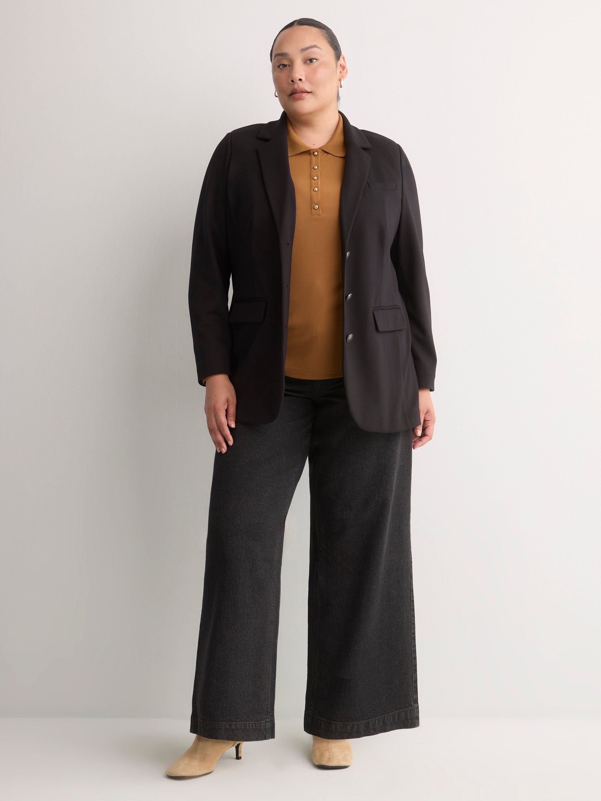 Black Single-Breasted Tailored Knit Blazer