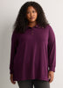 Loose French Terry Tunic Top with Buttoned Johnny Collar