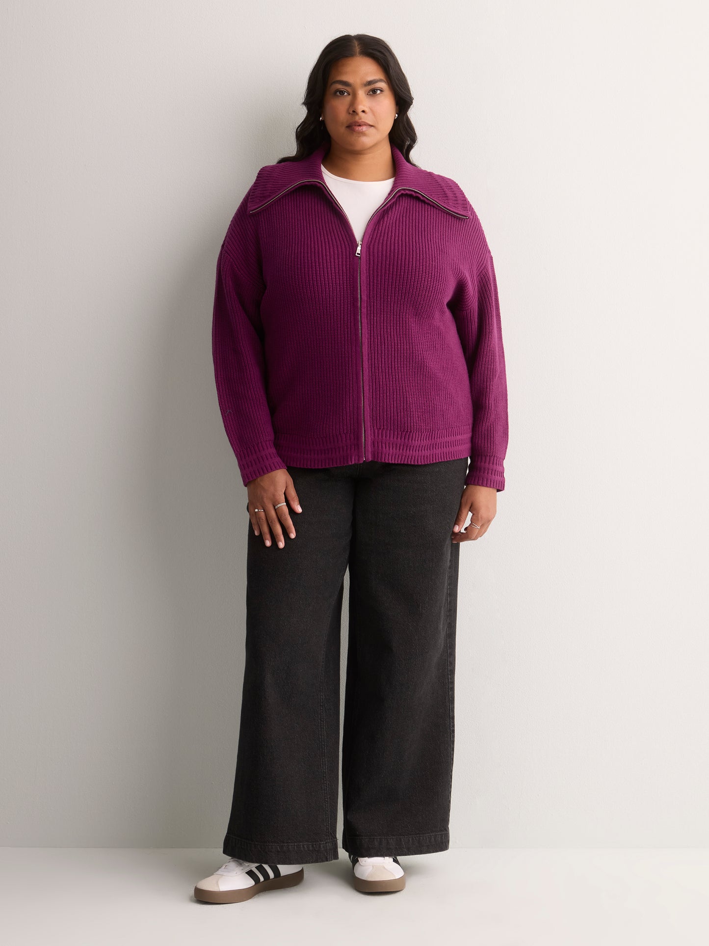 Straight Zippered Sweater Cardigan