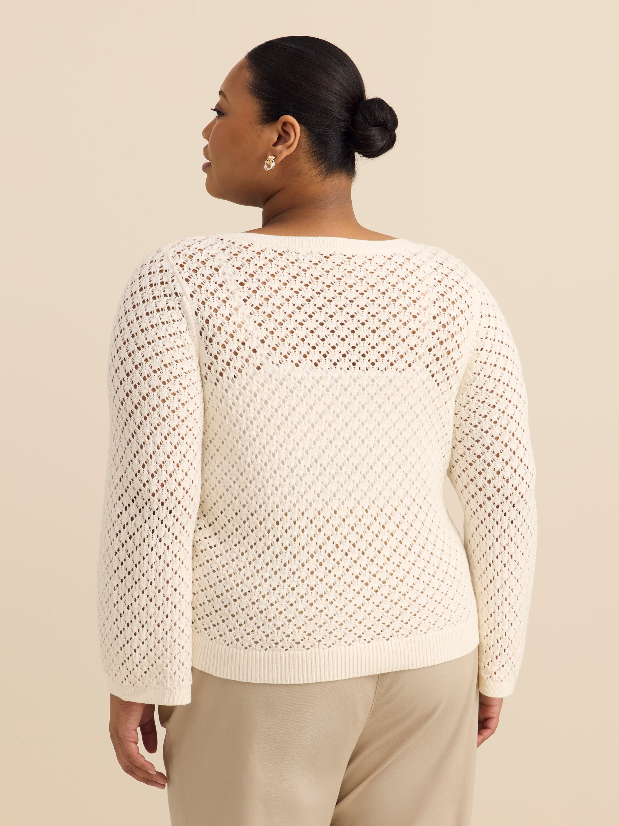 Long Bell Sleeve Sweater with Boat Neck