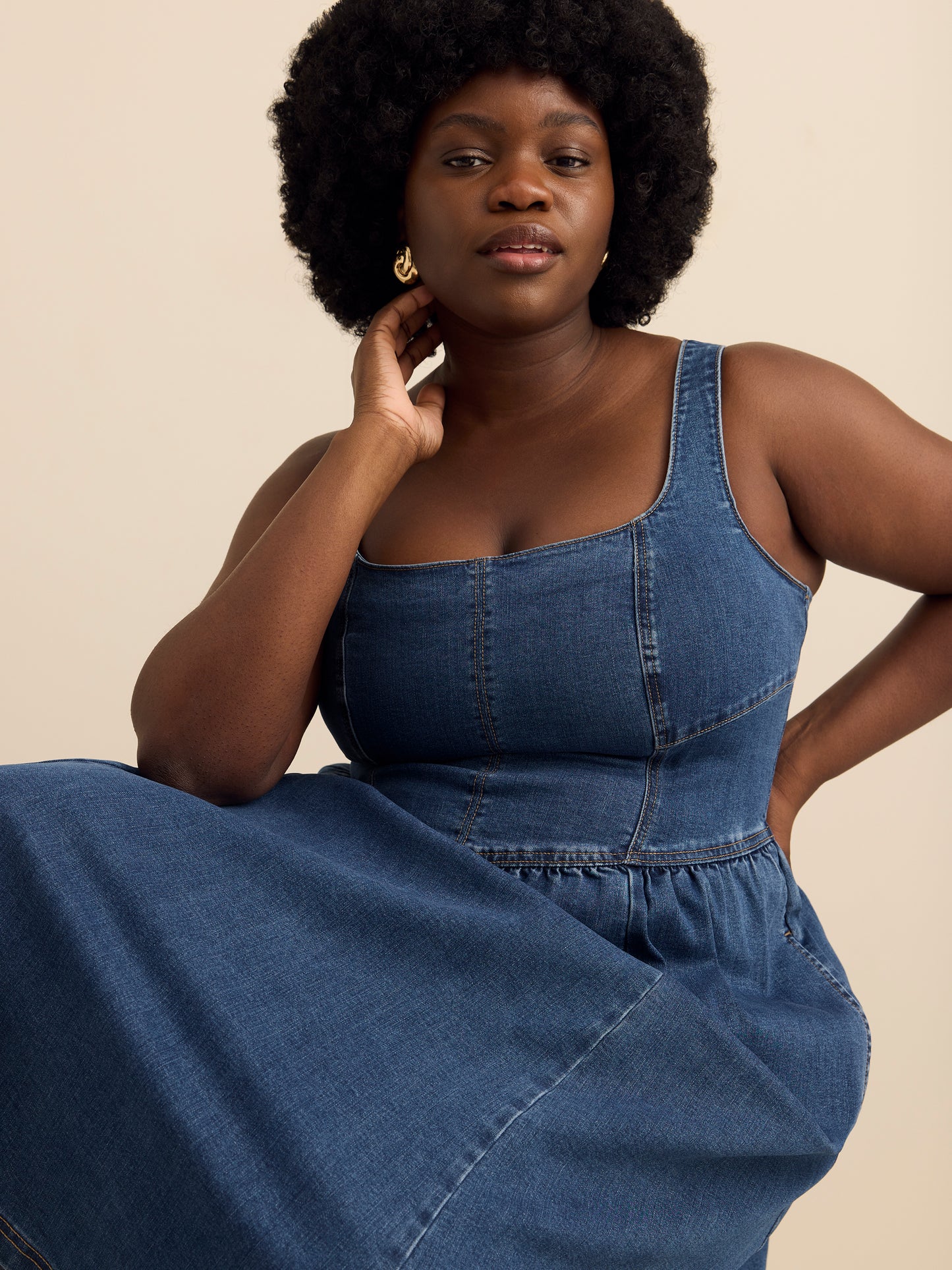 Square-Neck Sleeveless Denim Dress - Addition Elle