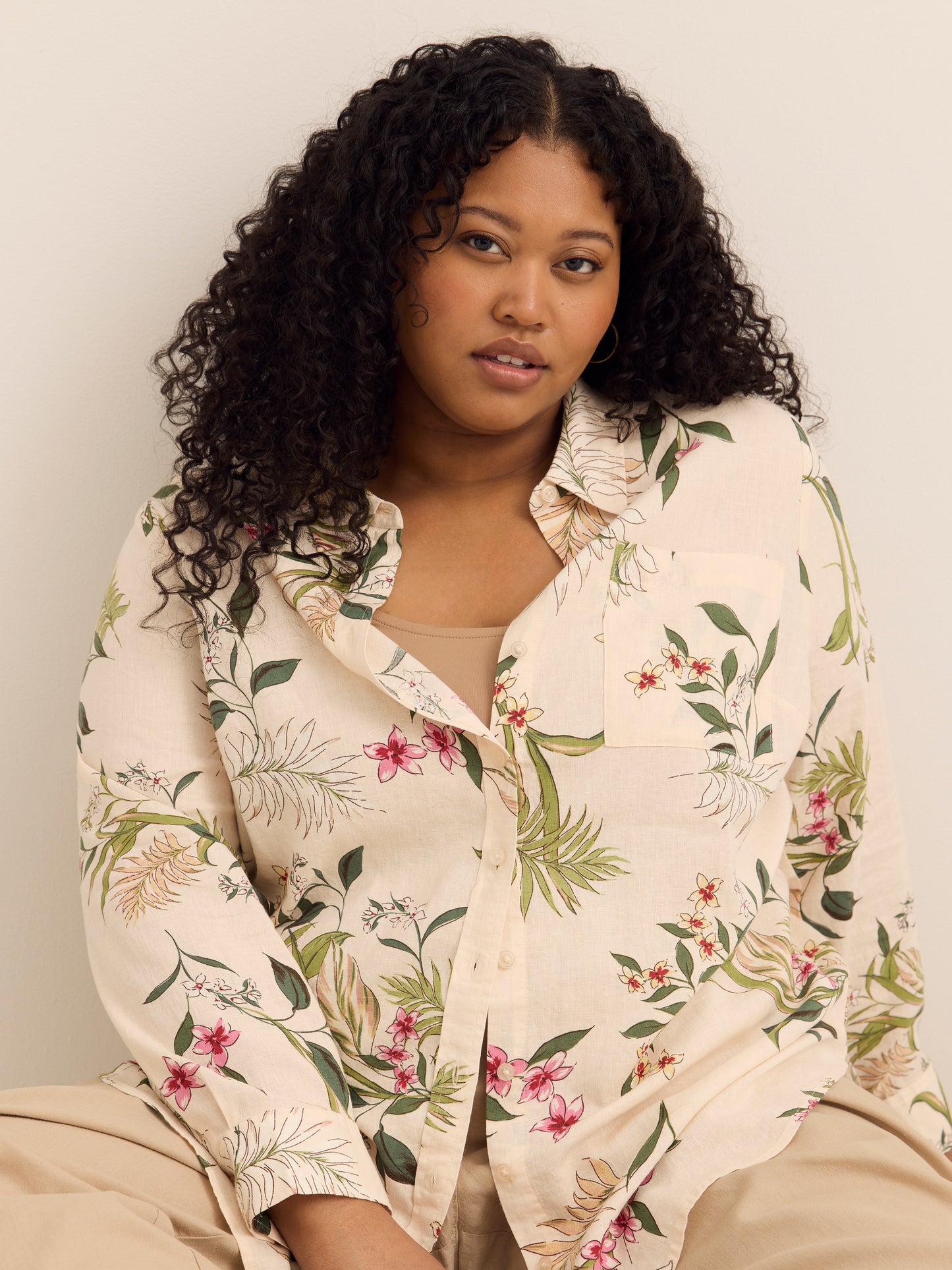 Linen-Blend Buttoned Down Shirt