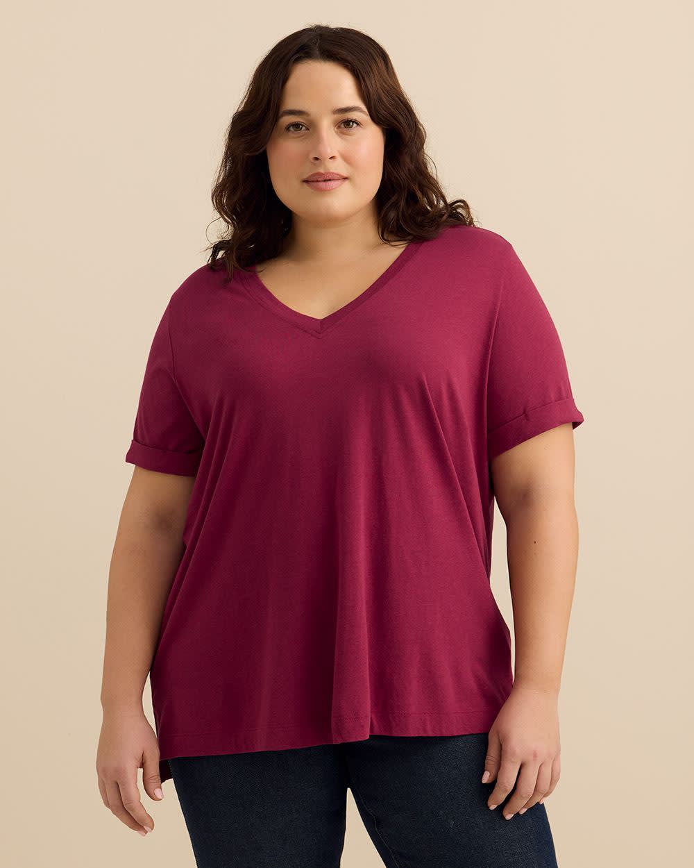 Responsible, V-Neck Boyfriend Tee with Slits