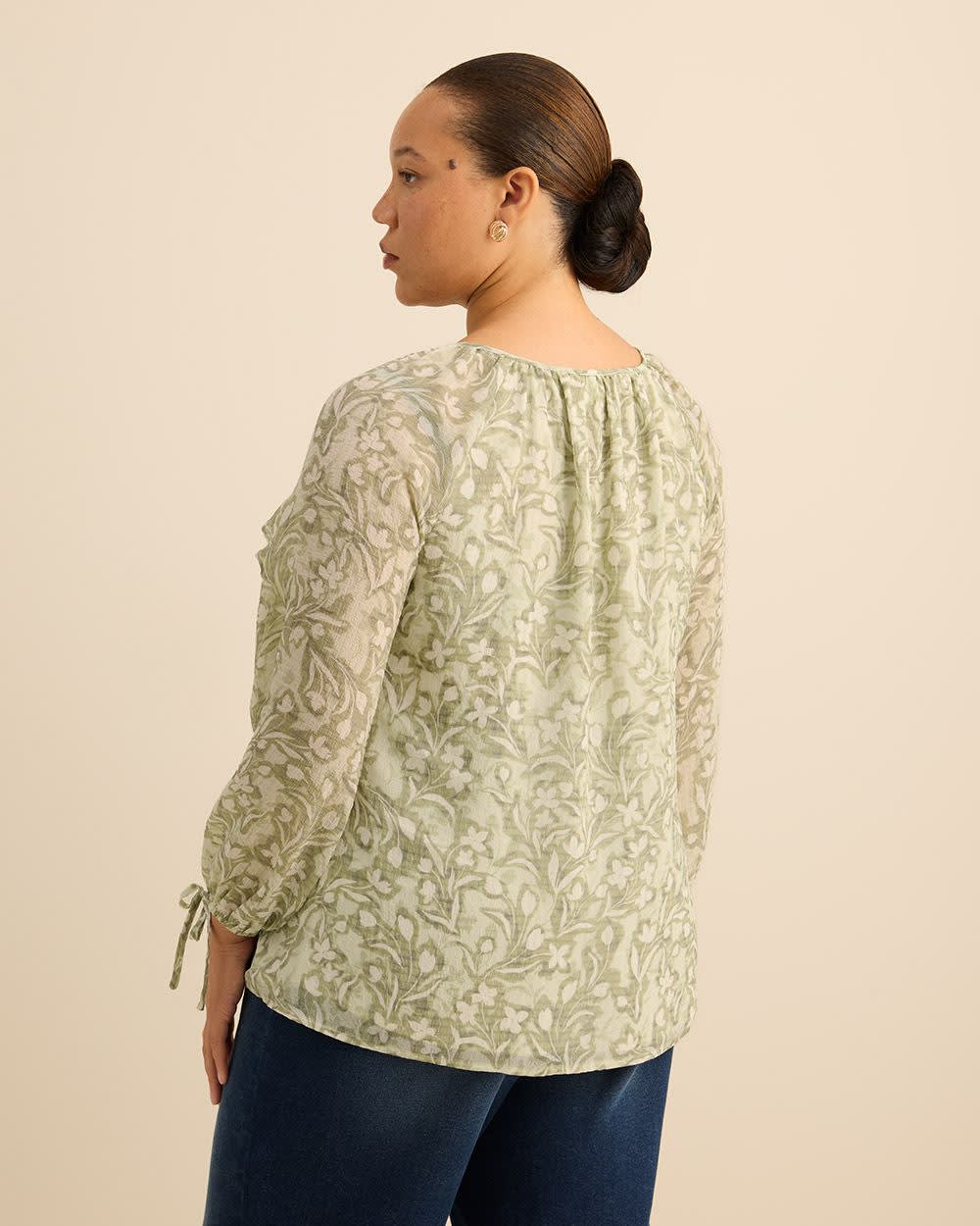 Floral Ruffle Blouse with Front Tie - Addition Elle