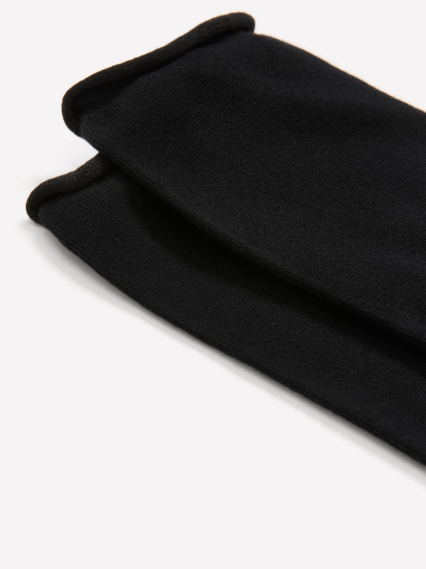 Black Basic Rolled-Edge Crew Socks