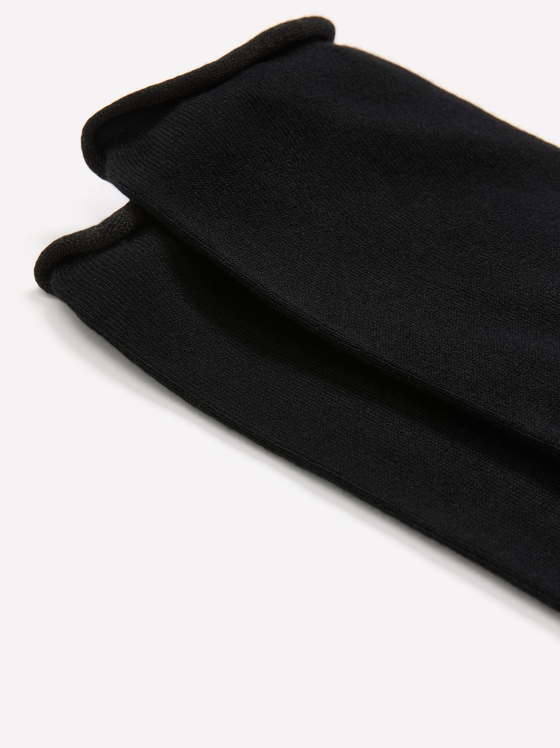 Black Basic Rolled-Edge Crew Socks