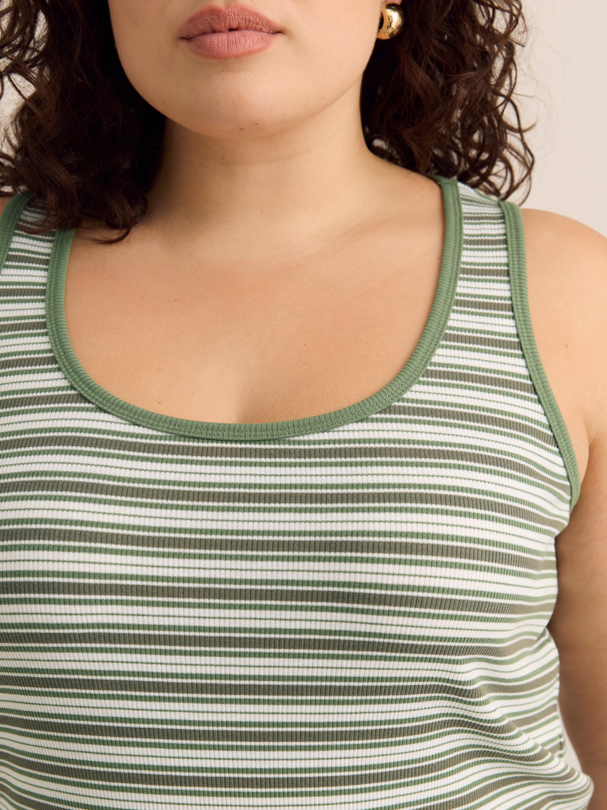 Striped Scoop-Neck Ribbed Knit Fitted Tank Top