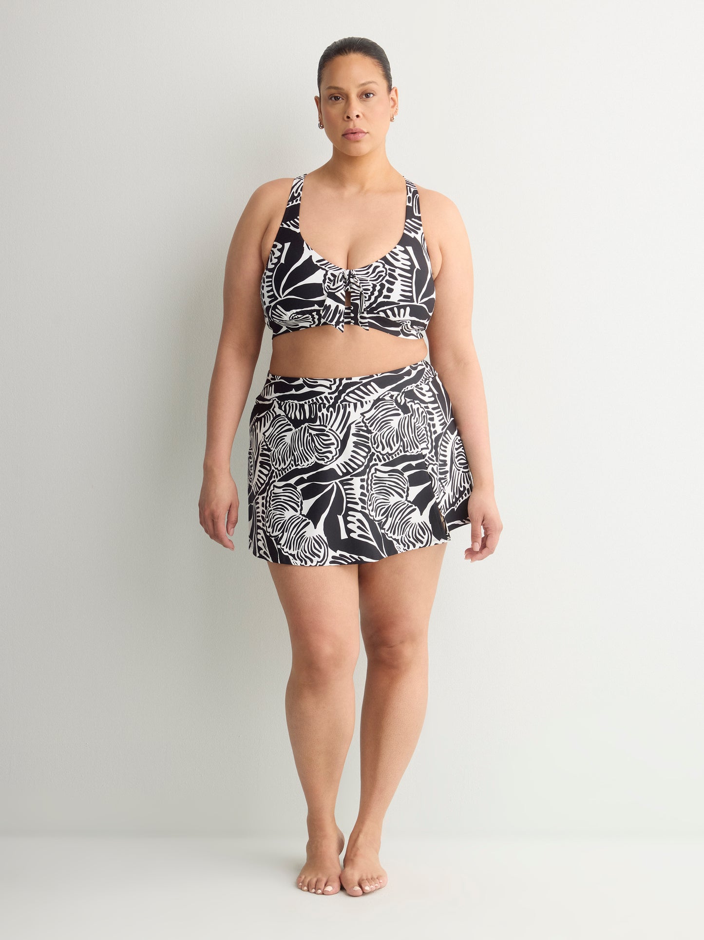 Printed High-Waist Swim Skirt With Built-In Brief