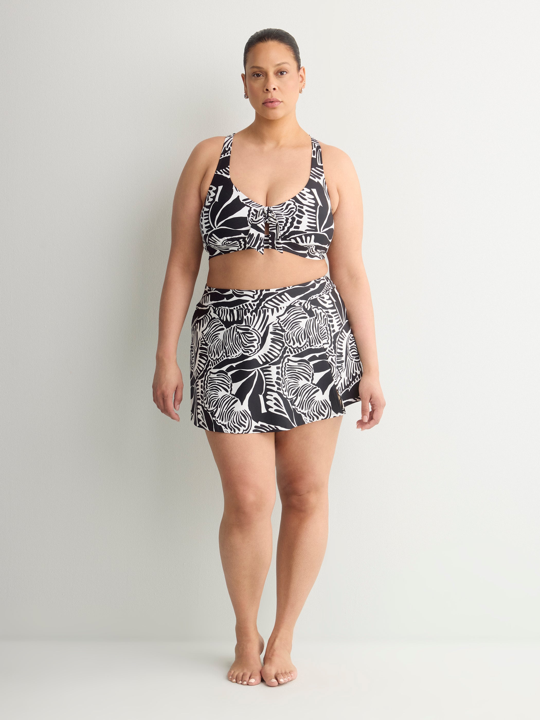 Jupe de bain taille haute imprimée avec culotte intégrée