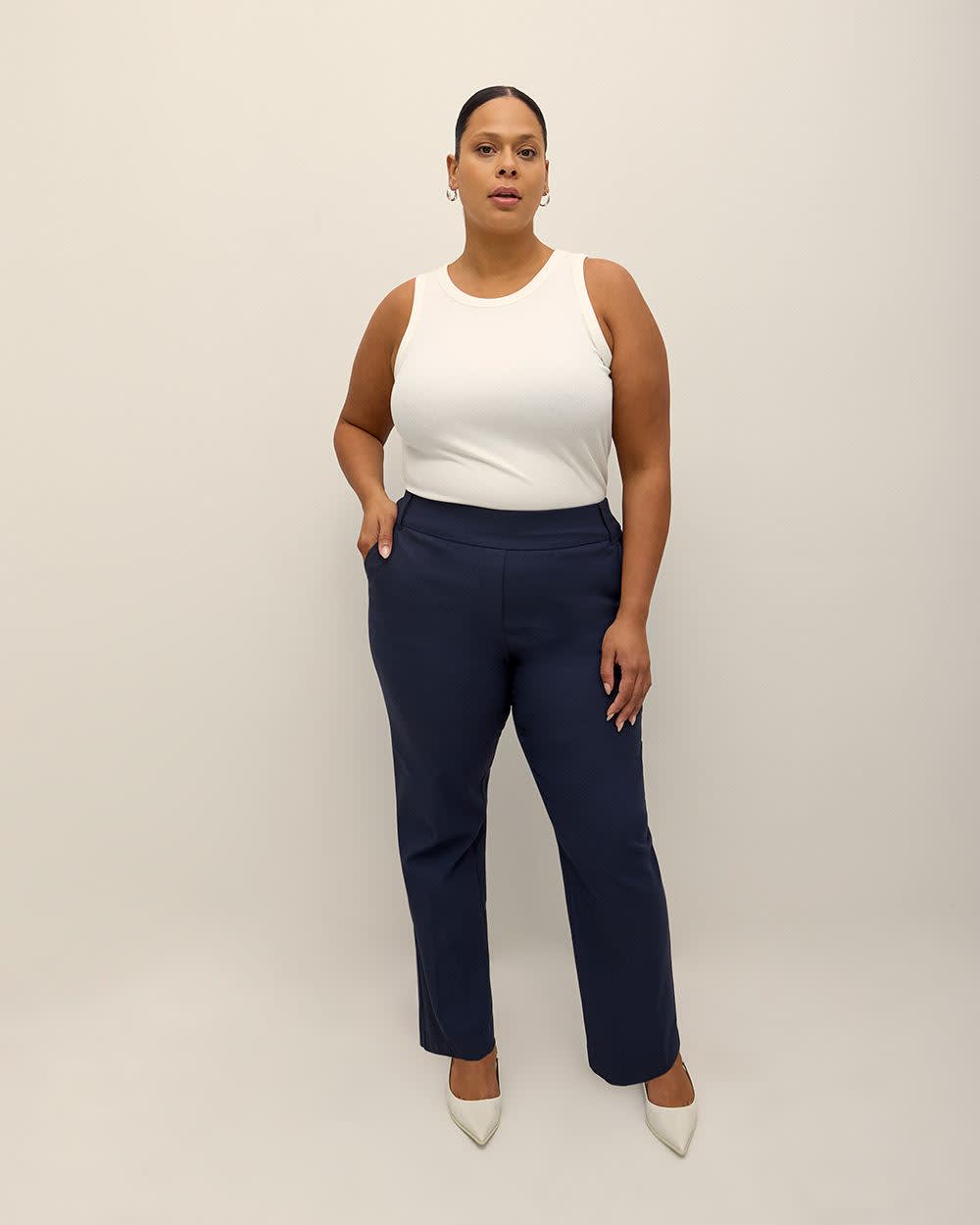 Petite, Navy Savvy-Fit Straight-Leg Pant - PENN. Essentials