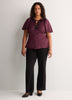 Drawcord Crew-Neck Empire Satin Blouse with Lace