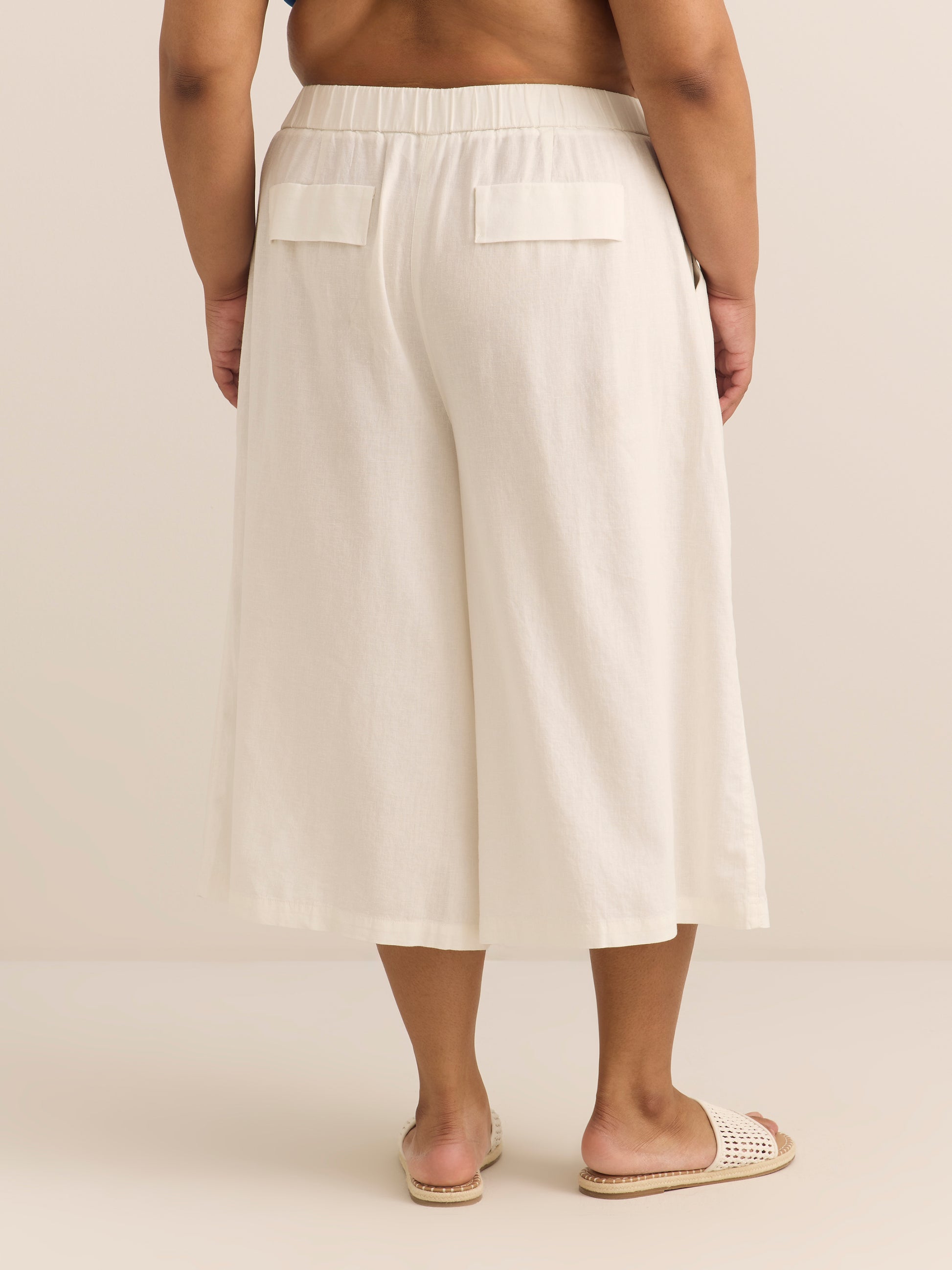 Linen Blend Cropped Wide-Leg Pant