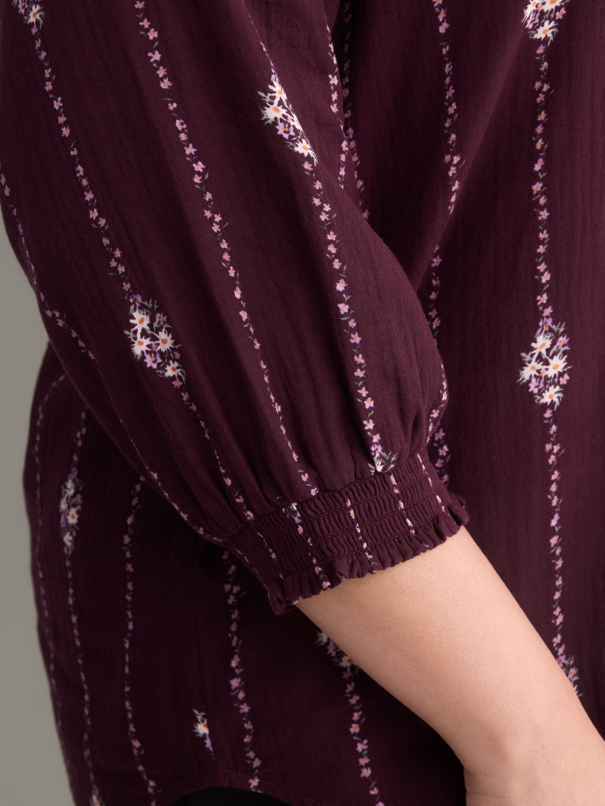 Cotton A-Line Notch-Neckline Blouse