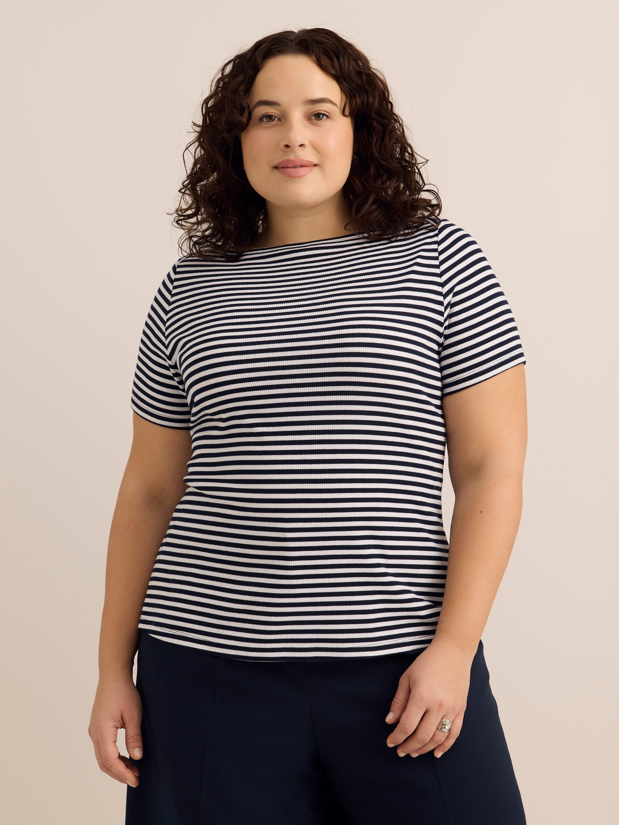 Striped Boat-Neck Rib Knit Baby Tee