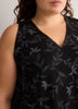 Responsible, Black Leaf-Print V-Neck Sleeveless Swing Top