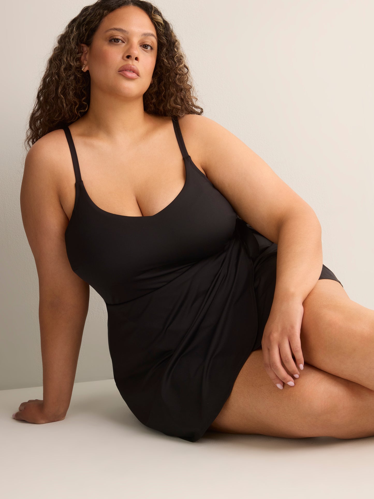 Black Swimdress with Side Waist Tie