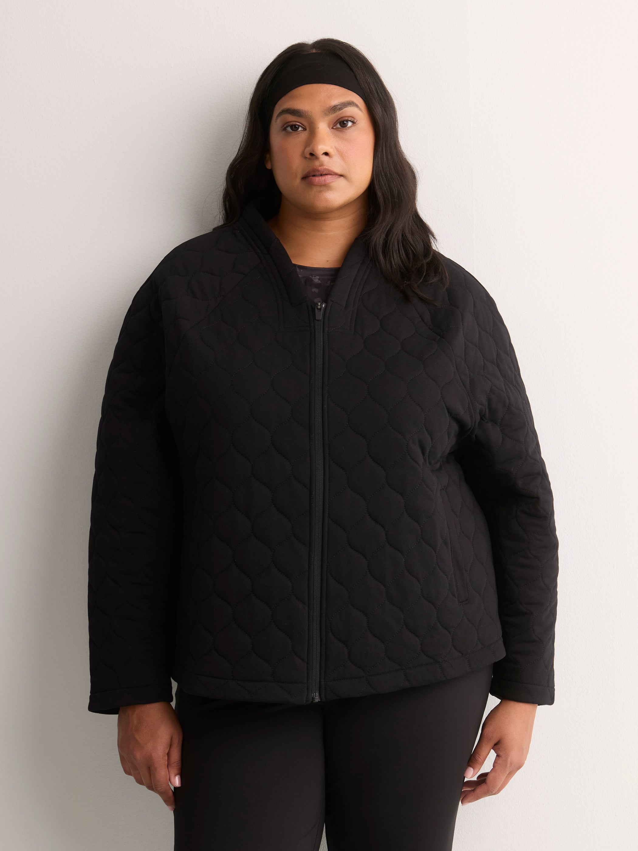 Black Quilted Straight-Fit Knit Jacket - Active Zone