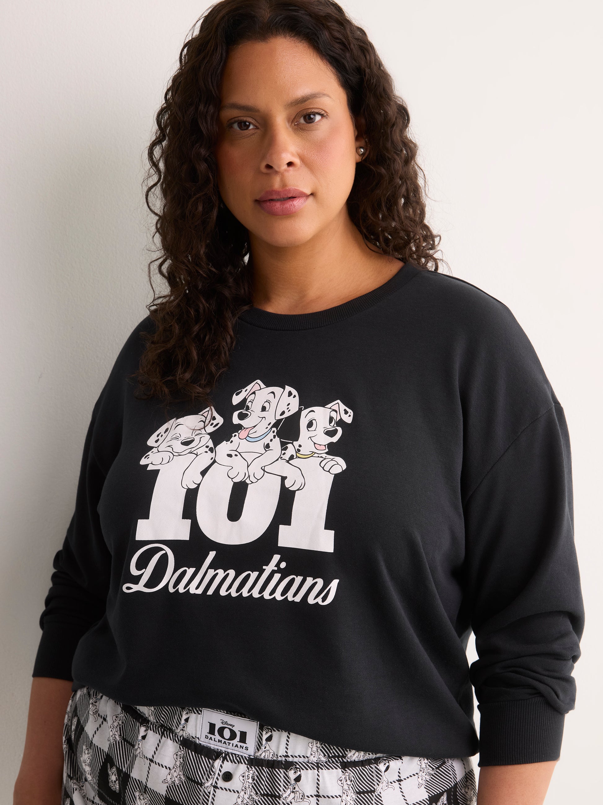 Black Long-Sleeve Pyjama Sweatshirt with Dalmatian Chest Print - Disney