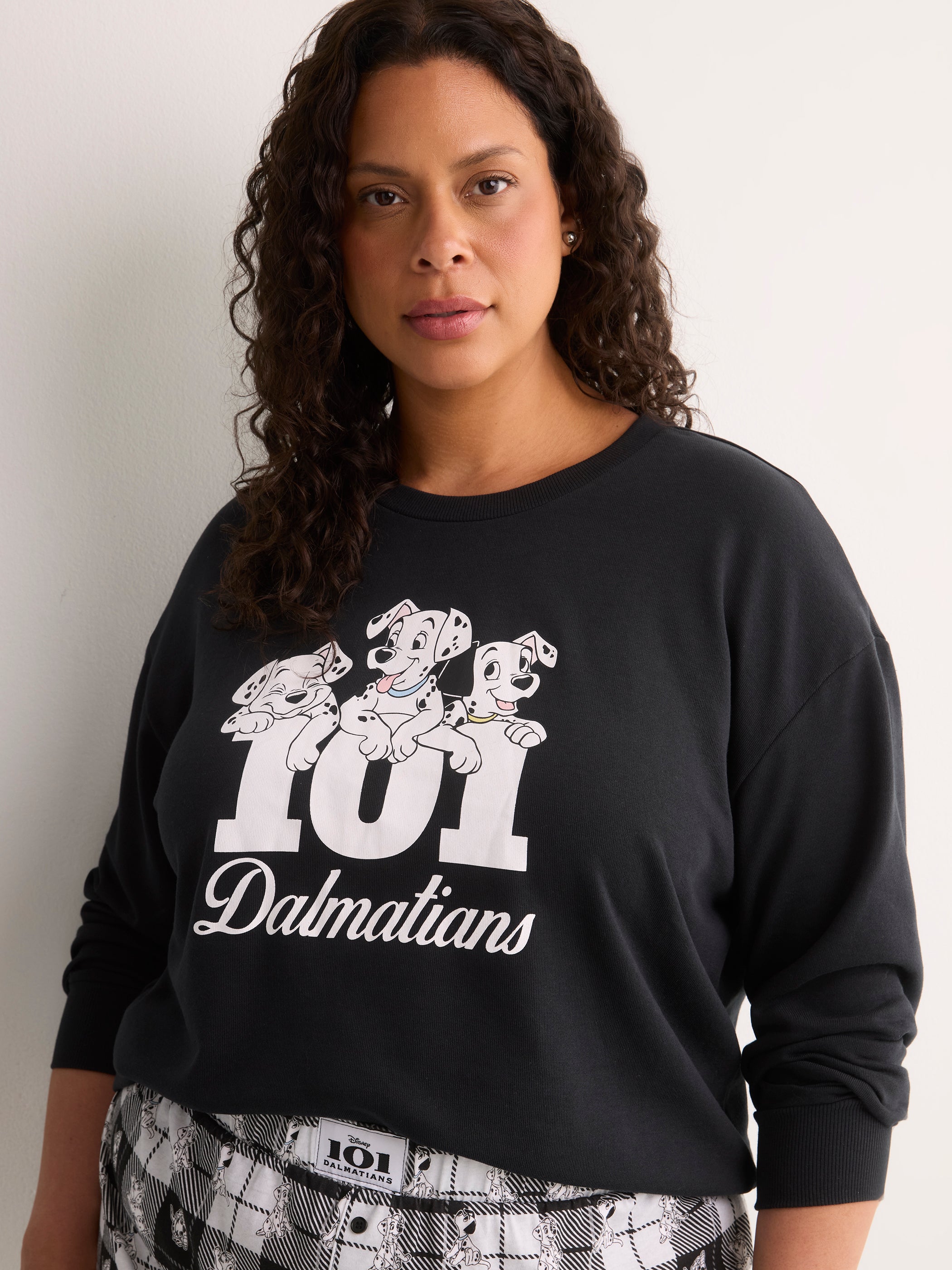 Black Long-Sleeve Pyjama Sweatshirt with Dalmatian Chest Print - Disney