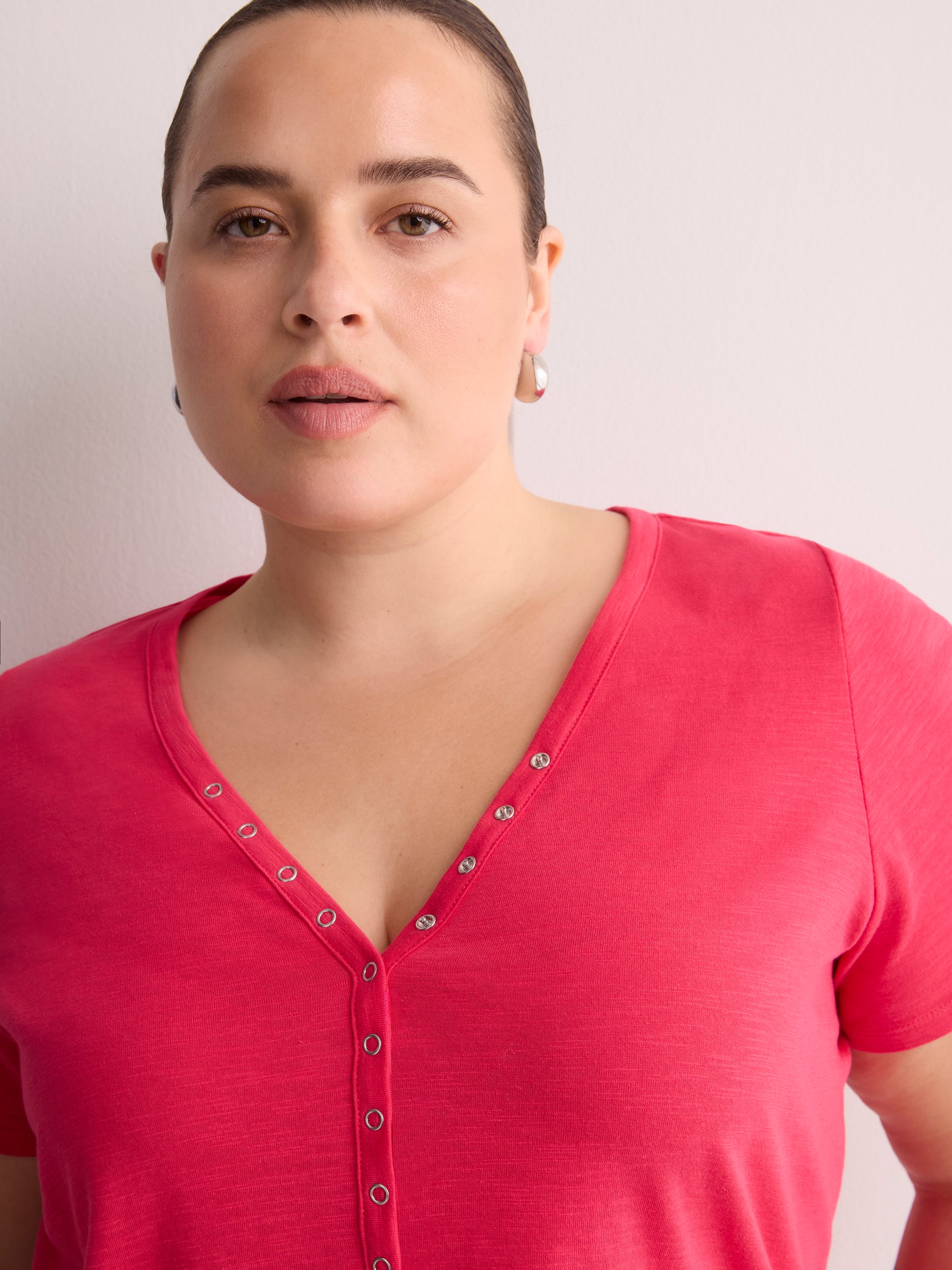 Short-Sleeve Henley T-Shirt with Snaps