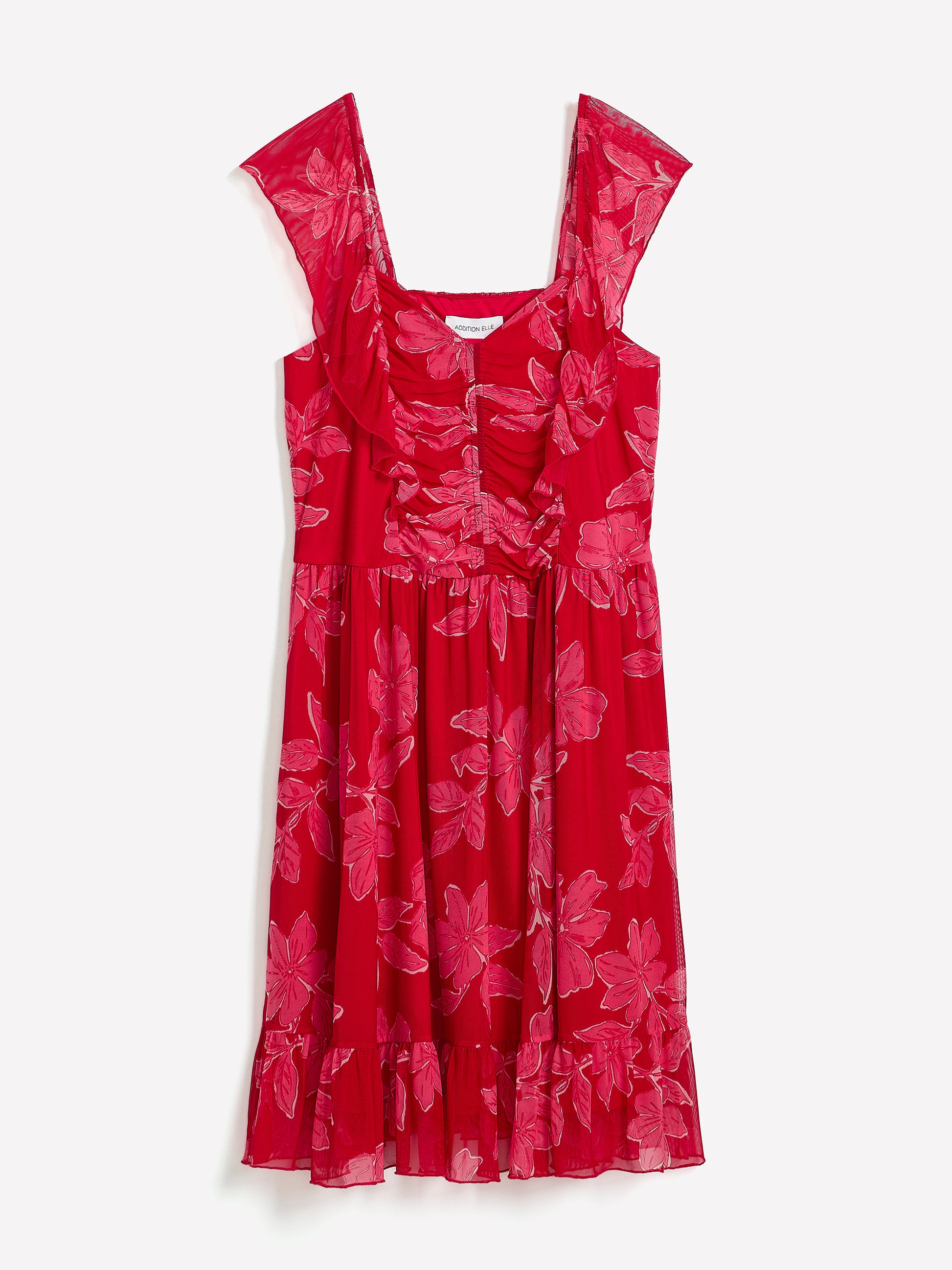Fit-and-Flare Sangria Flutter Sleeve Dress